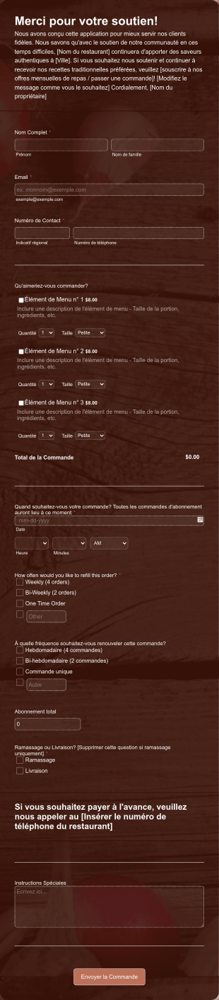 Modèle De Commande En Ligne De Restaurant COVID 19 Form Template