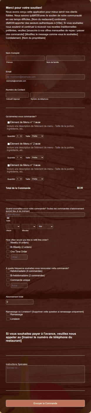 Modèle De Commande En Ligne De Restaurant COVID 19