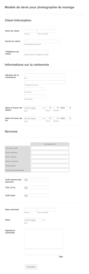 Modèle De Devis Pour Photographie De Mariage Form Template