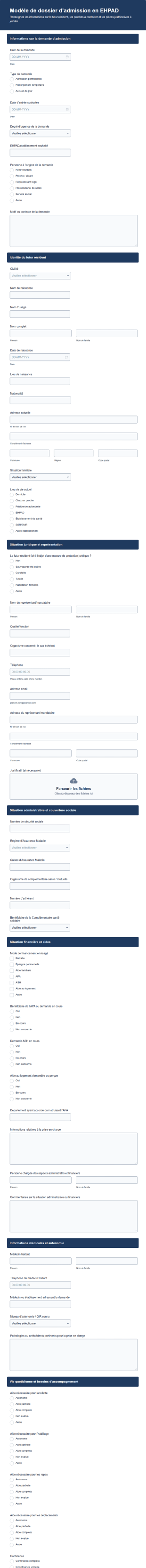 Modèle De Dossier D’admission En EHPAD