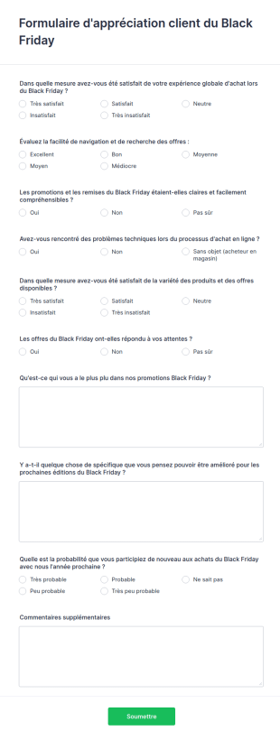 Modèle De Formulaire D'appréciation Client Du Black Friday