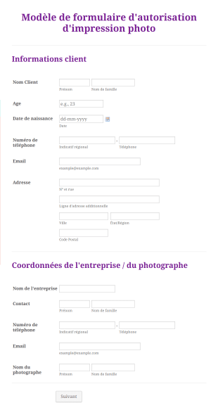 Modèle De Formulaire D'autorisation D'impression Photo Form Template