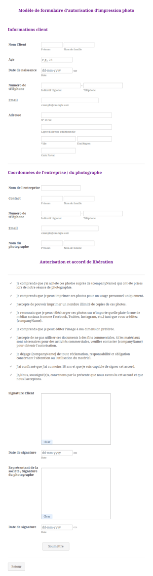 Modèle De Formulaire D'autorisation D'impression Photo