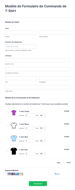 Modèle De Formulaire De Commande De T Shirt