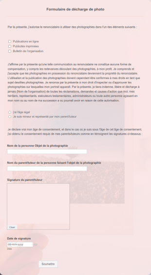 Modèle De Formulaire De Décharge De Photo