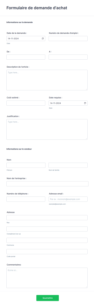 Modèle De Formulaire De Demande D'achat Form Template
