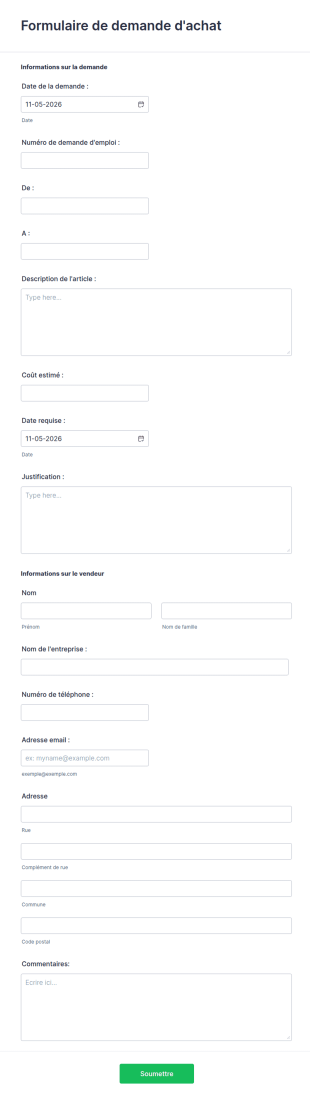 Modèle De Formulaire De Demande D'achat