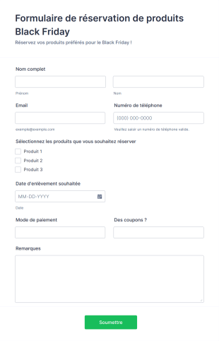 Modèle De Formulaire De Réservation De Produits Pour Le Black Friday Form Template