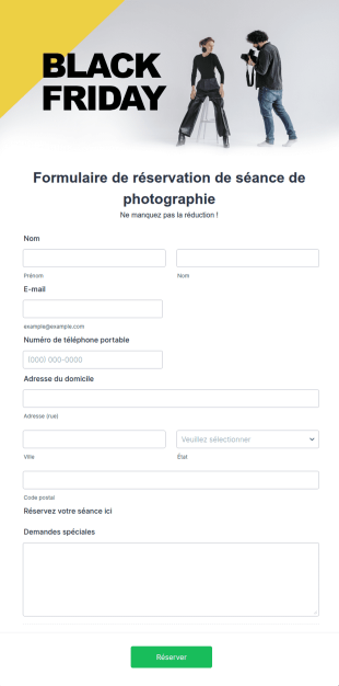 Modèle De Formulaire De Réservation De Séance Photo Black Friday