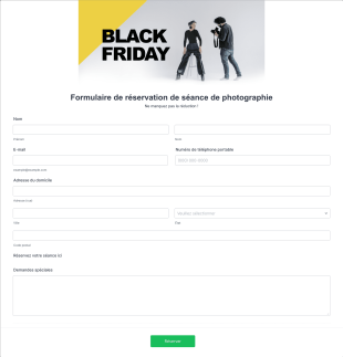 Modèle De Formulaire De Réservation De Séance Photo Black Friday