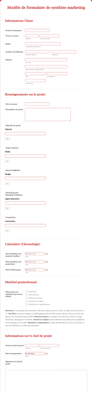 Modèle De Formulaire De Synthèse Marketing Form Template