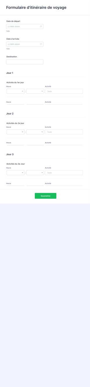Modèle De Formulaire D'itinéraire De Voyage Form Template