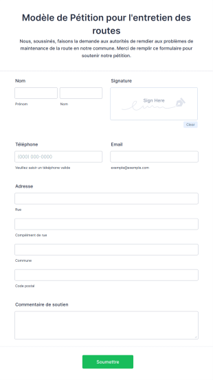 Modèle De Pétition Pour L'entretien Des Routes Form Template