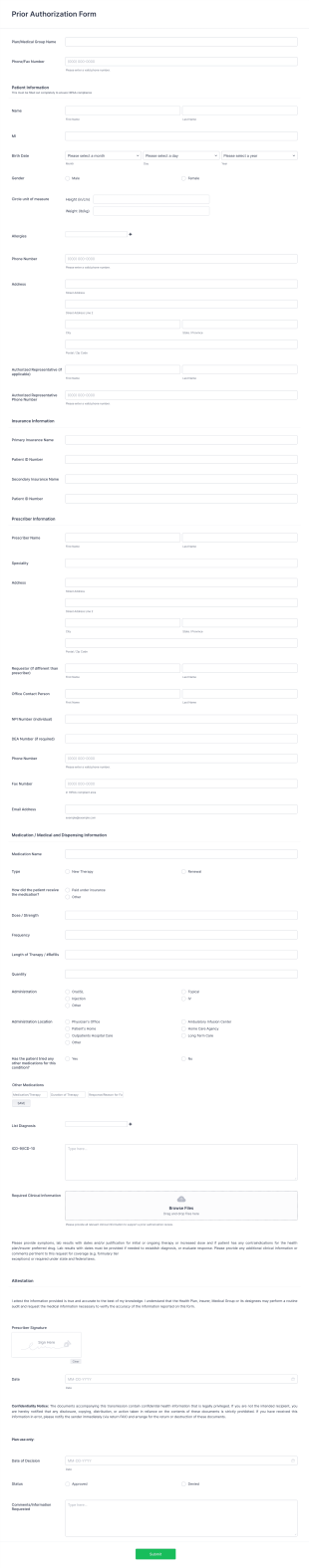 Modèle De Pré Approbation Médicale Form Template
