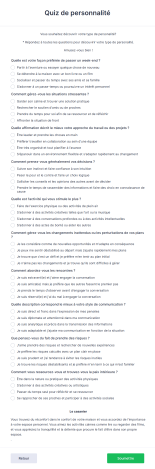 Modèle De Quiz De Personnalité Form Template