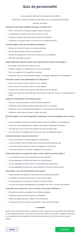 Modèle De Quiz De Personnalité