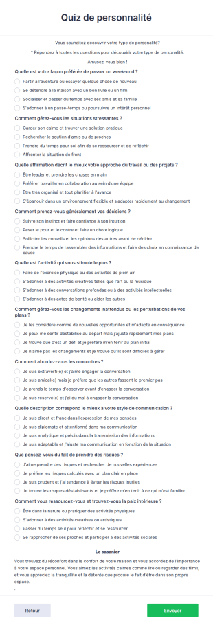 Modèle De Quiz De Personnalité