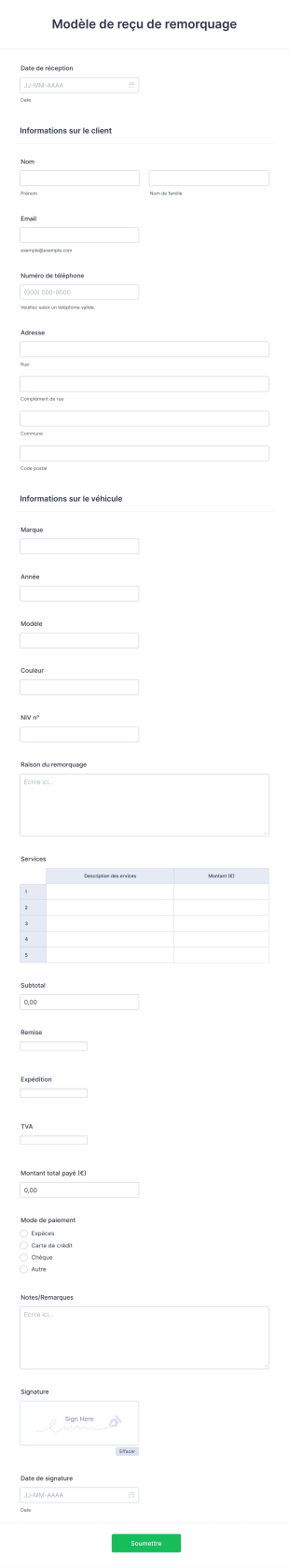 Modèle De Reçu De Remorquage Form Template