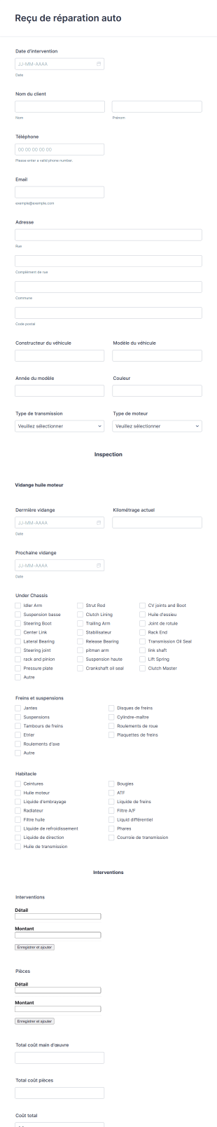 Modèle De Reçu D'entretien Auto Form Template