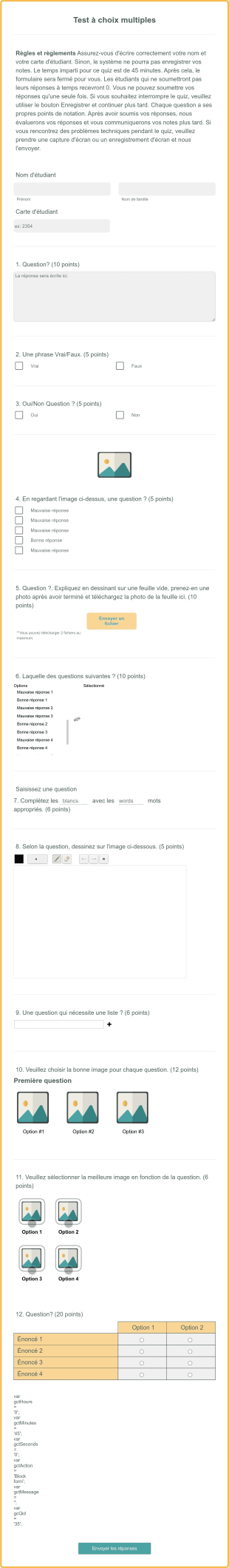 Modèle De Test à Choix Multiples Form Template