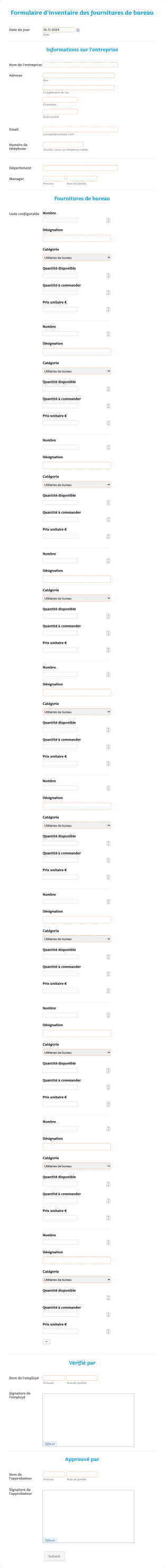 Modèle D'inventaire Des Fournitures De Bureau Form Template