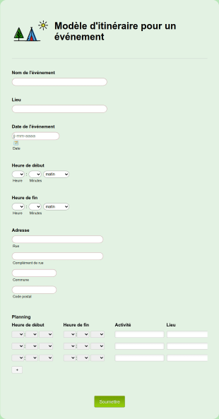 Modèle D'itinéraire Pour Un événement Form Template