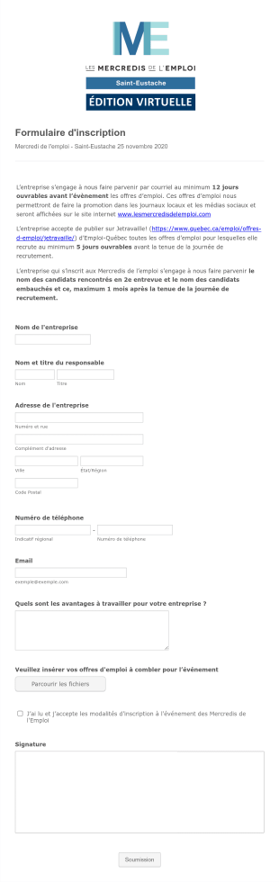 Modèle Inscription Employeur Form Template
