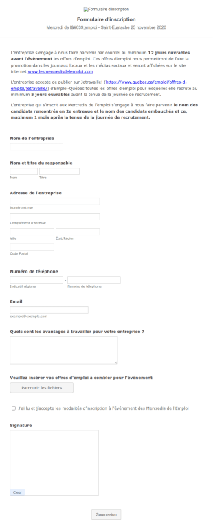 Modèle Inscription Employeur