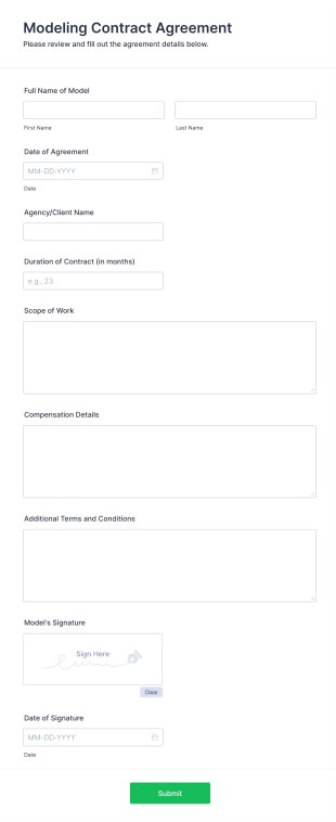 Modeling Contract Agreement Form Template