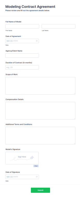 Modeling Contract Agreement Form Template
