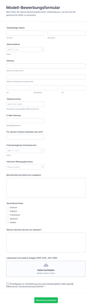 Modell Bewerbungsformular