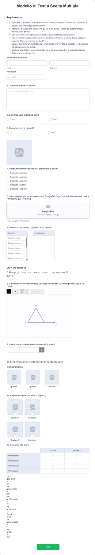 Modello Di Test A Scelta Multipla Form Template