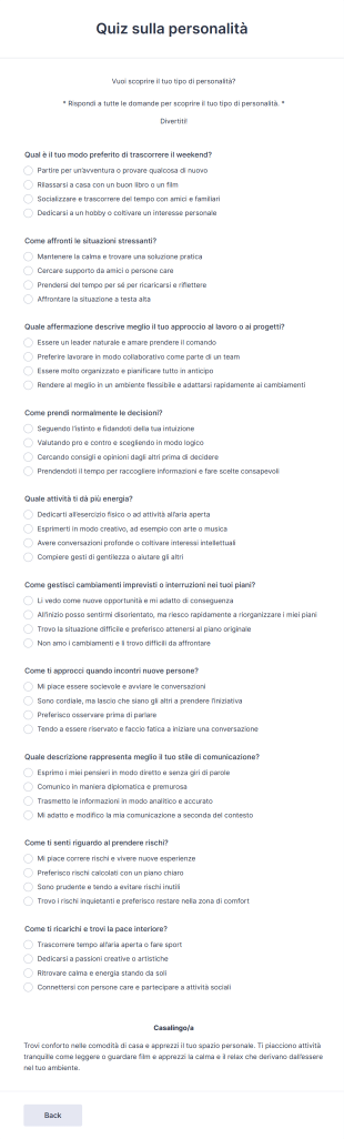 Modello Di Test Della Personalità Form Template