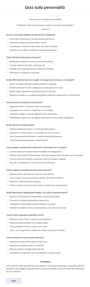 Modello Di Test Della Personalità