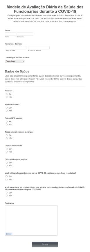 Modelo De Avaliação Diária Da Saúde Dos Funcionários Durante A COVID 19 Form Template