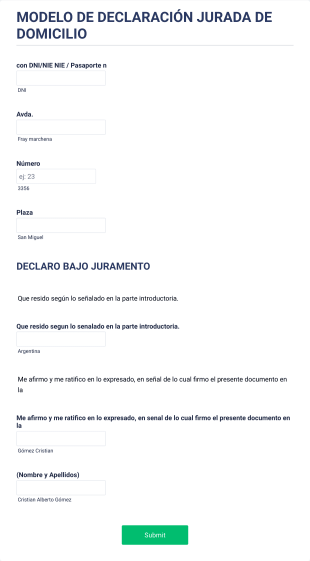 Modelo De Declaración Jurada De Domicilio