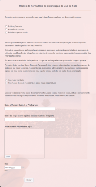 Modelo De Formulário De Autorização De Uso De Foto