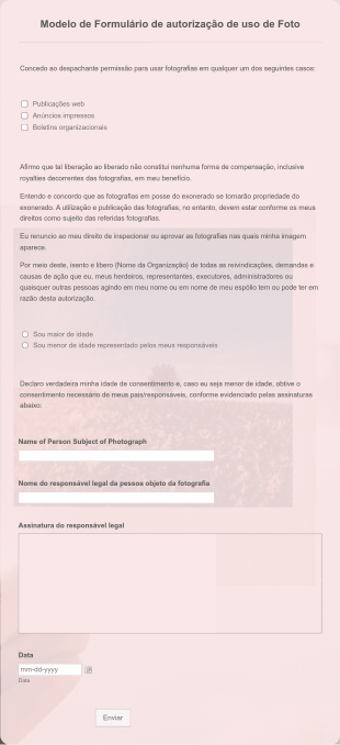 Modelo De Formulário De Autorização De Uso De Foto Form Template