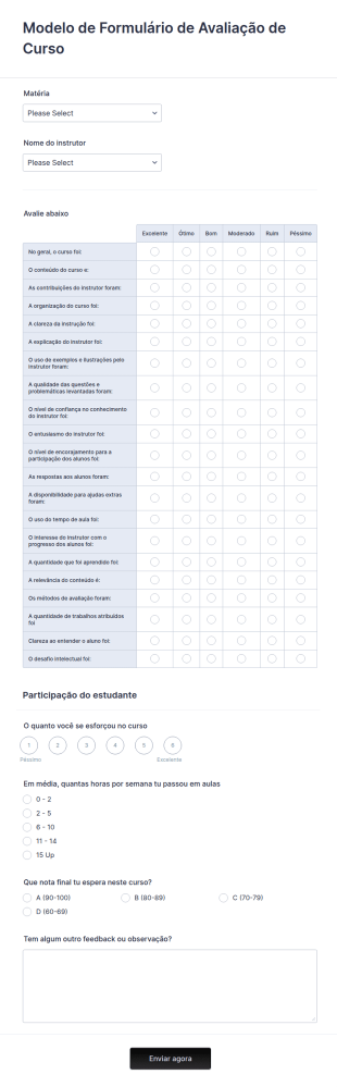 Modelo De Formulário De Avaliação De Curso