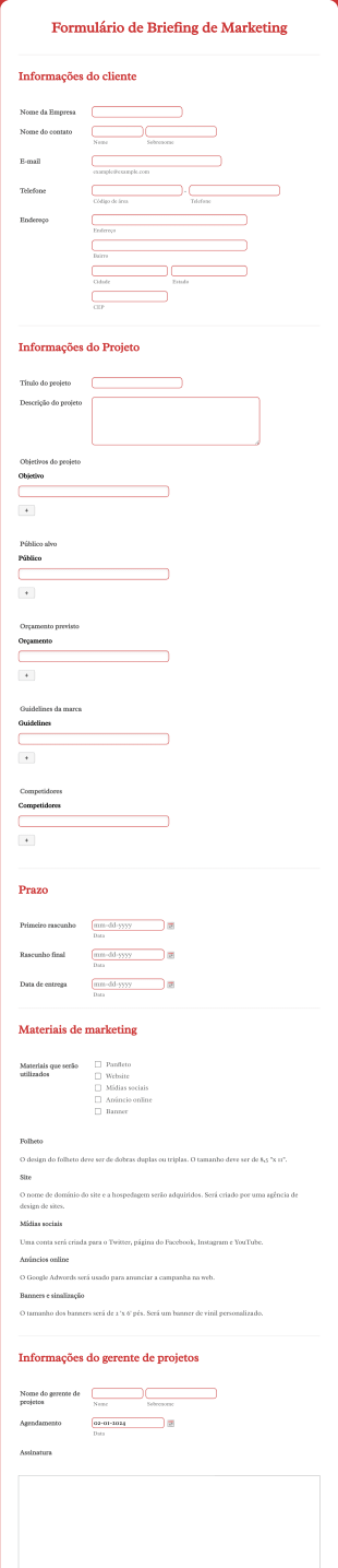 Modelo De Formulário De Briefing De Marketing Form Template