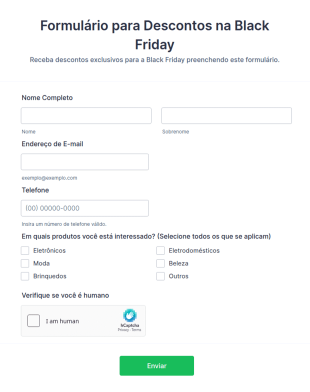 Modelo De Formulário Para Descontos Na Black Friday