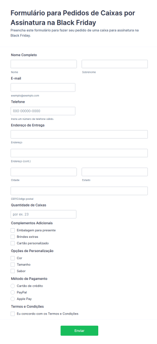 Modelo De Formulário Para Pedidos De Caixas Por Assinatura Na Black Friday