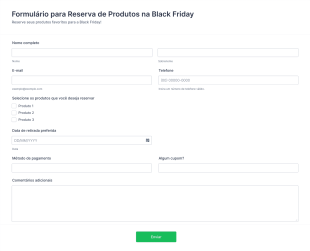 Modelo De Formulário Para Reserva De Produtos Na Black Friday
