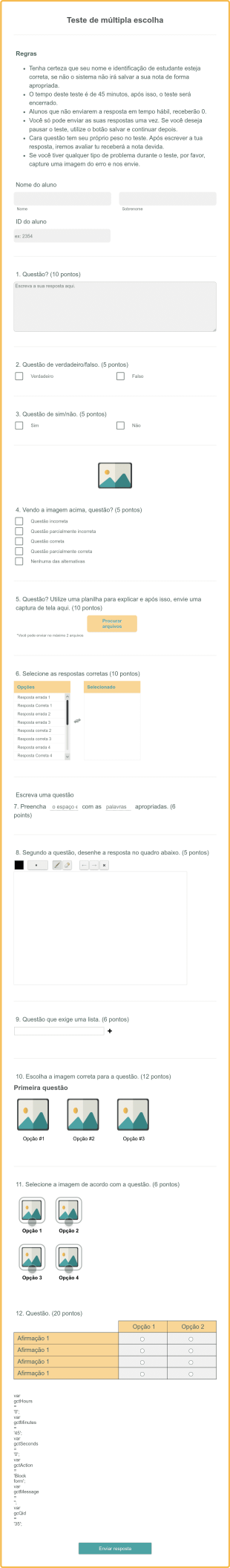 Modelo De Teste De Múltipla Escolha Form Template