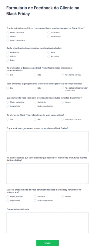 Modelo Para Formulário De Feedback Do Cliente Na Black Friday