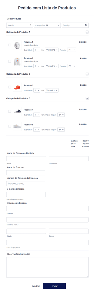 Modelo Para Pedidos Com Lista De Produtos