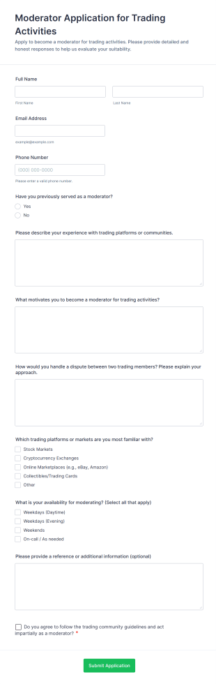 Moderator Application For Trading Activities Form Template
