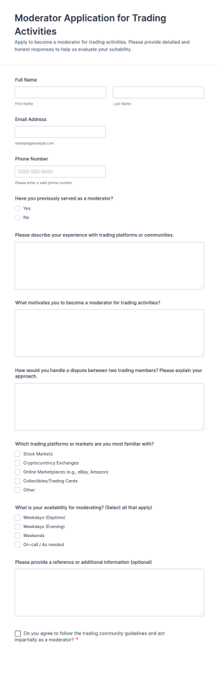 Moderator Application For Trading Activities Form Template