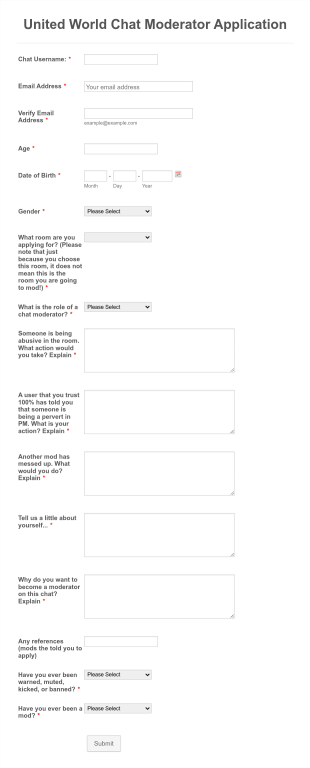 Moderator Application Form For Chat Form Template