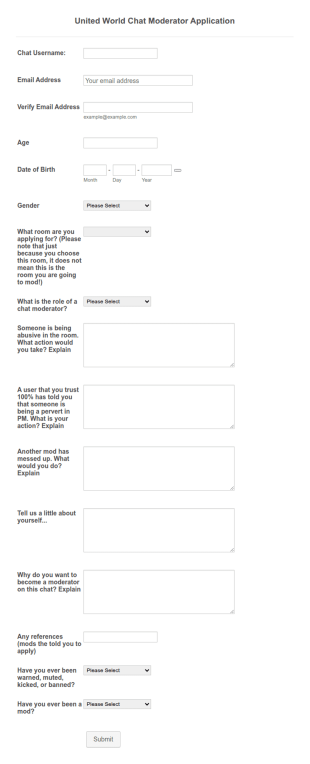 Moderator Application Form For Chat